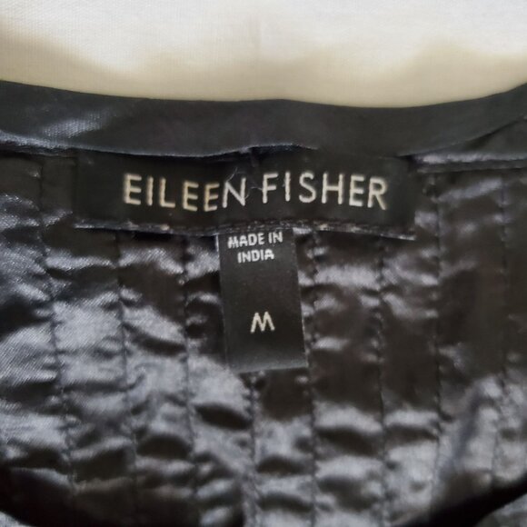 Eileen Fisher Women's Black 100% Silk Tussah Button Down Pintuck Blouse Medium - Picture 8 of 15